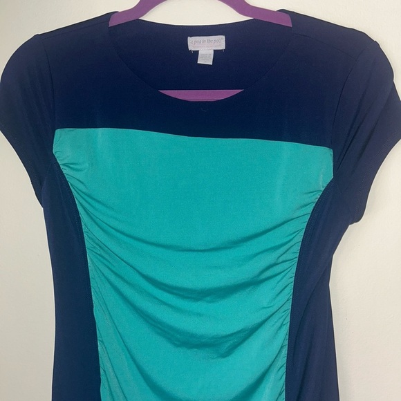 Maternity Blue Ruched Sheath Mini Dress - Picture 2 of 6